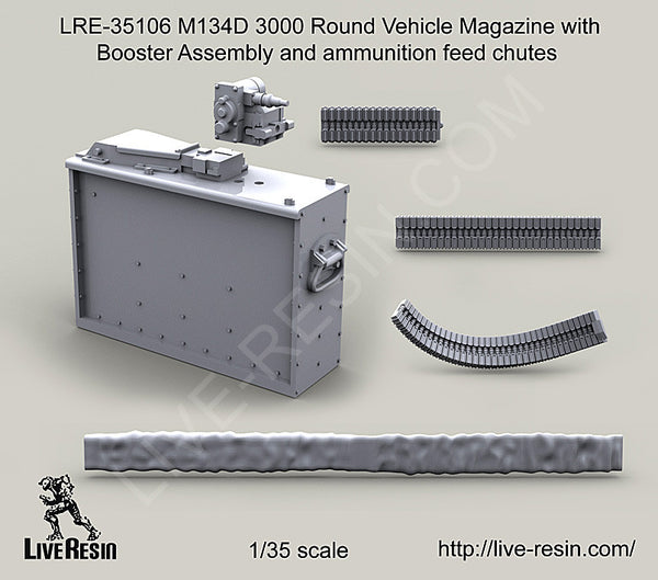 LRE35106 M134D 3000 Round Vehicle Magazine with Booster assembly and ammunition feed chutes